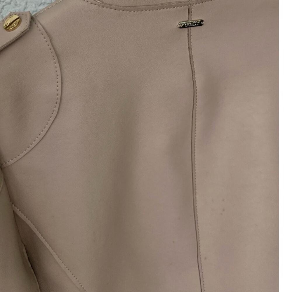 Guess Cream Tan Vegan Leather Biker Jacket – Size Medium w Flaws - Picture 10 of 14